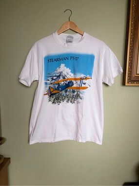 Vintage Hanes Beefy 1993 Cotton Stearman PT-17 White Aviation T-shirt Men’s M